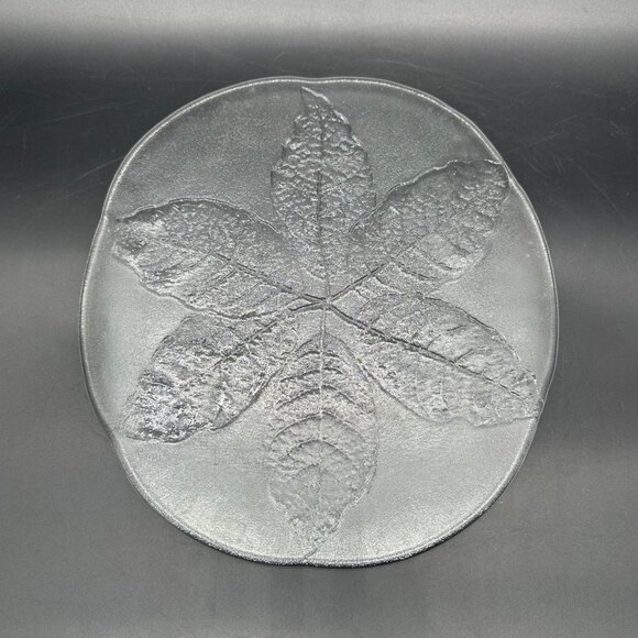 Vintage Kosta Boda Party Glass Serving Plate Leaf Sweden Clear Autumn Fall Decor - Picture 3 of 9